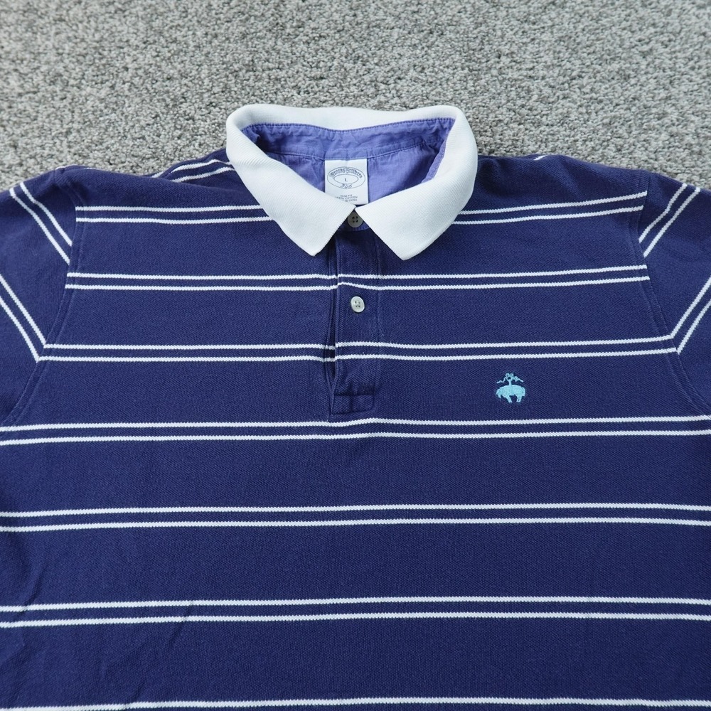 Brooks Brothers Polo Shirt Mens L Blue Stripe 346 Slim Fit Golf Preppy Casual